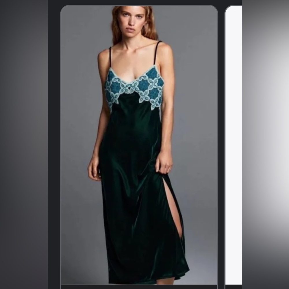 Zara green floor length spaghetti strap dress